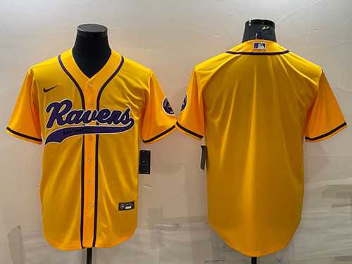 Mens Baltimore Ravens Blank Yellow With Patch Cool Base Stitched Baseball Jersey->baltimore ravens->NFL Jersey